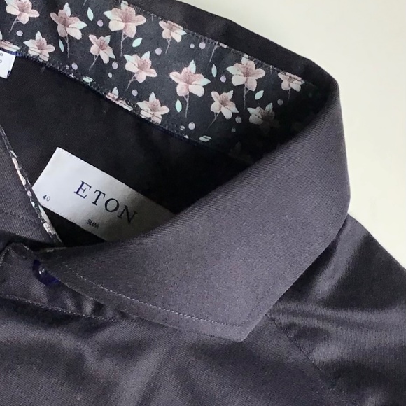 ETON Slim solid black dress cotton shirt Sz 15 3/4 ~40 made in Romania  🇷🇴 - Picture 4 of 11